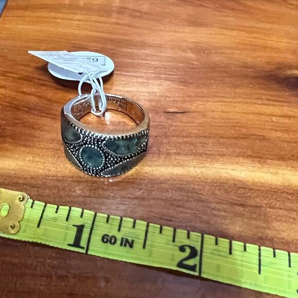 Lia Sophia Green Abalone Ring Silver Tone Chunky NEW NWT Beautiful Signed Size 9 - Picture 7 of 7